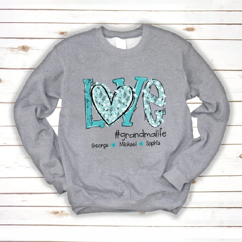 Personalized Love Grandma And Grandkids Pattern Flower Turquoise Sweatshirt