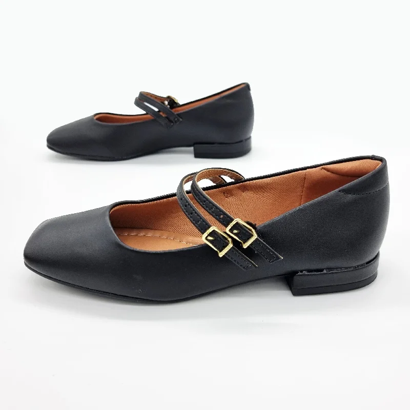 Vizzano 1427-102 Square Toe Mary-Jane Flat in Black Napa