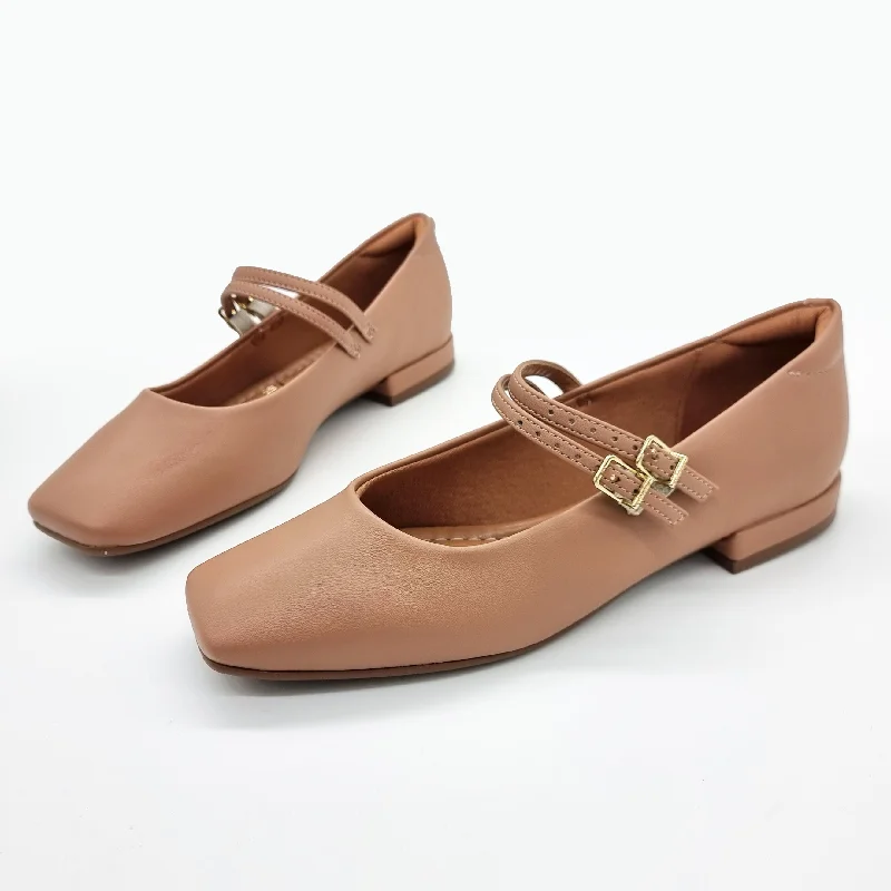 Vizzano 1427-102 Square Toe Mary-Jane Flat in Nude Napa