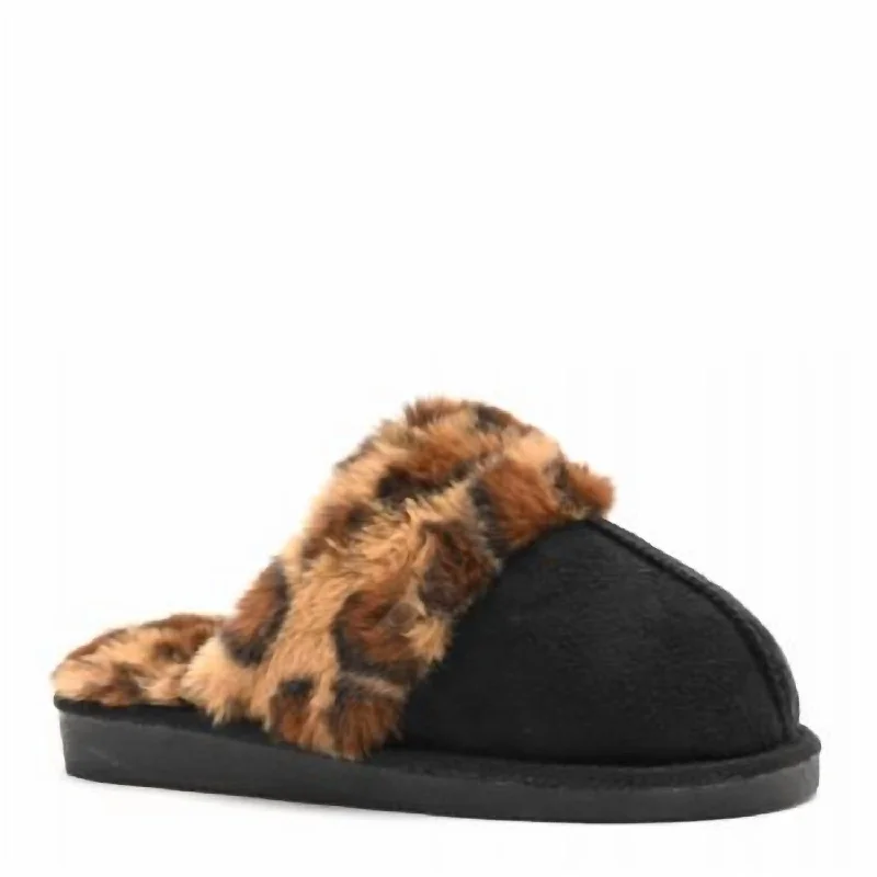 Women's Snooze Leopard Slippers In Black