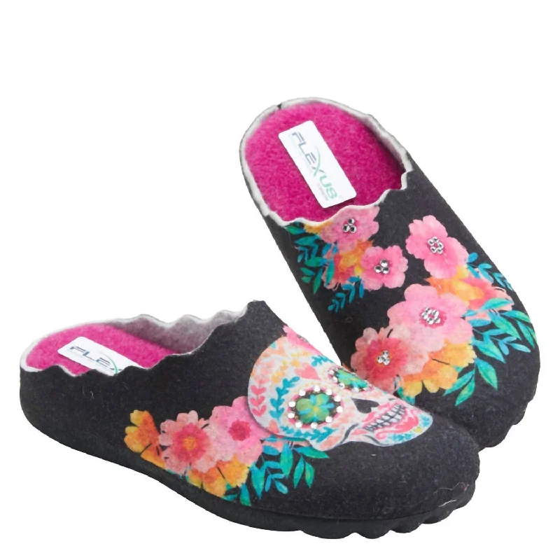 Women's Sugarskull Slippers In Black