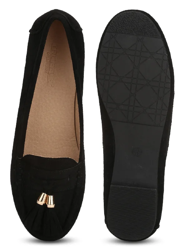 Black Micro Tassel Loafer Flats