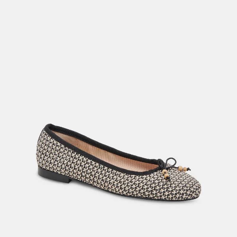 CACY BALLET FLATS WHITE BLACK RAFFIA