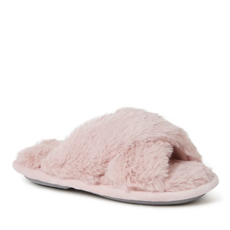 Dearfoams Kid's Jess Furry Crossband Slide Slippers