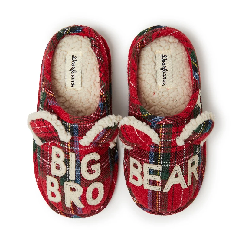 Dearfoams Kid's Remy Plaid Lil Bear Family Clog Slipper