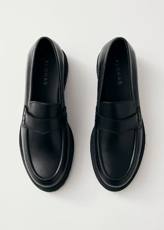 Obsidian Black Leather Loafers