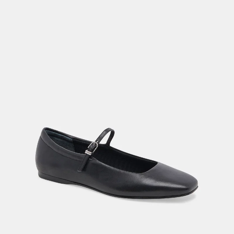 REYES WIDE BALLET FLATS BLACK LEATHER