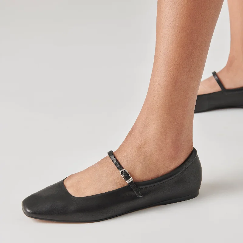 REYES WIDE BALLET FLATS BLACK LEATHER