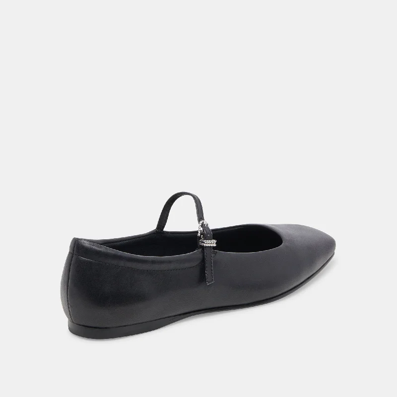 REYES WIDE BALLET FLATS BLACK LEATHER