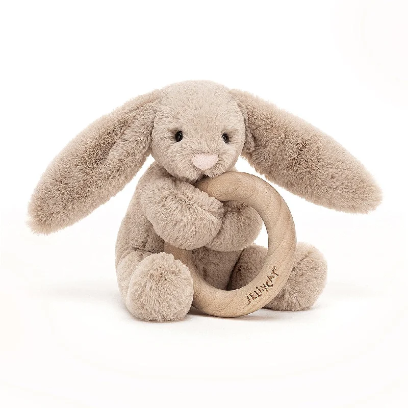 Enchanting and magical plush dollsJellyCat Bashful Beige Bunny Wooden Ring Toy