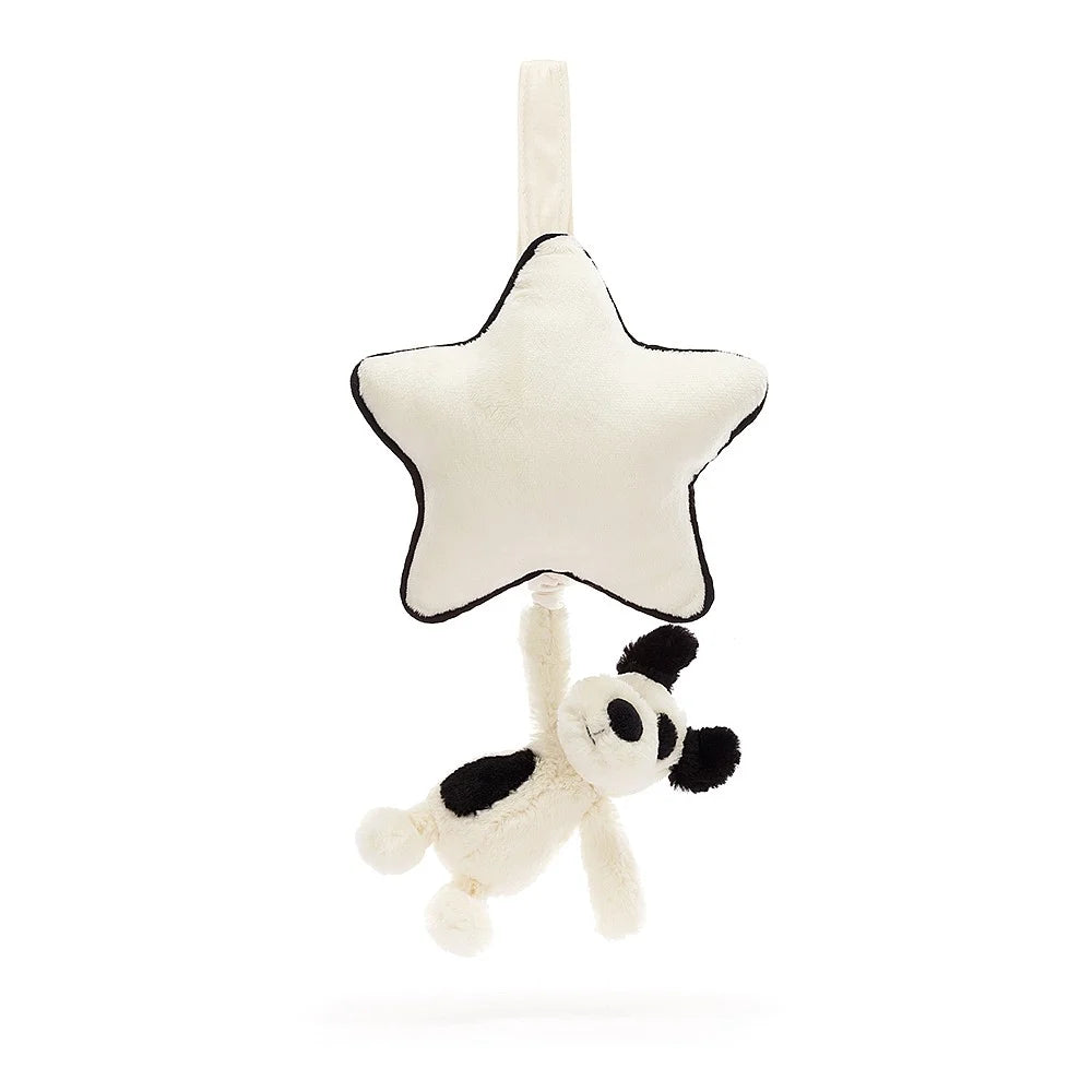 Plush and comforting Jellycat figuresJellycat bashful black & cream puppy musical pull