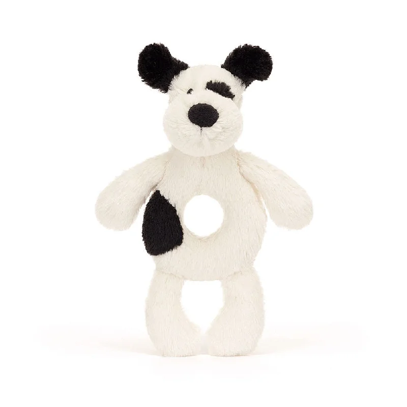 Adorable and plush Jellycat emotional support friendsJellycat bashful black & cream puppy ring rattle