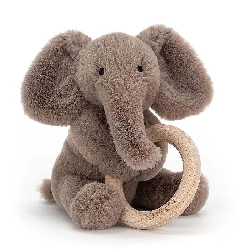 Endearing and lovable stuffed toysJellyCat Shooshu Elephant Wooden Ring Toy