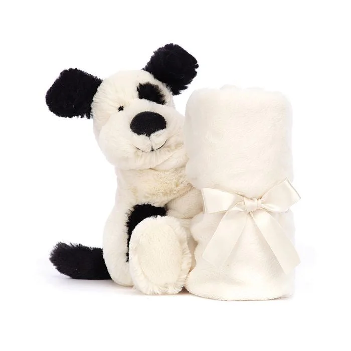 Cheerful and happy stuffed figuresJellycat Soother - Bashful Cream and Black Puppy