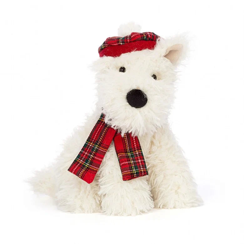 Sweet and endearing Jellycat stuffiesJellycat winter warmer Munro scottie dog