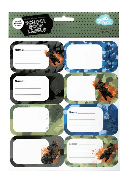 Action-packed adventure books for kidsBook Labels - Camo Biker