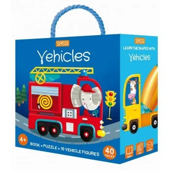 Enchanting bedtime stories Sassi 3D Puzzle and Book Set - Learn Shapes Vehicles