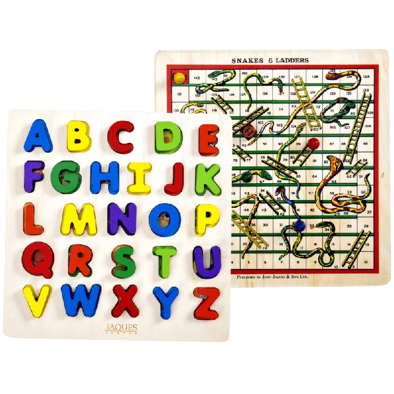 enchanting and magical wooden toys that spark the imagination                   Alphabet Toy with Snakes and Ladders Set