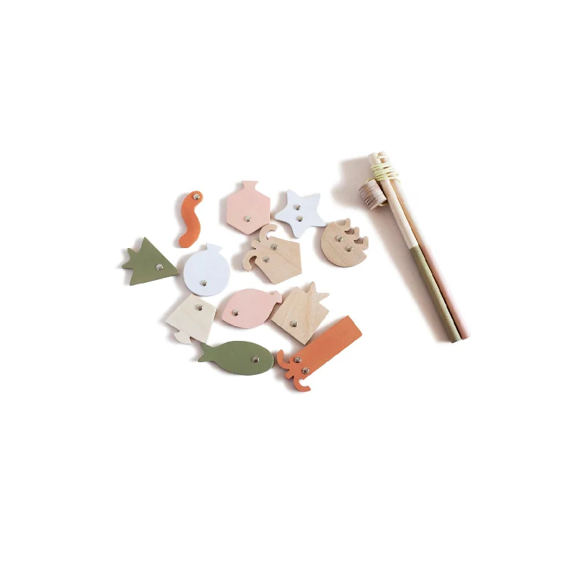 environmentally conscious wooden toys                 babai Wooden Fishing Game Set On The Magnets - Geometric Fishes Color