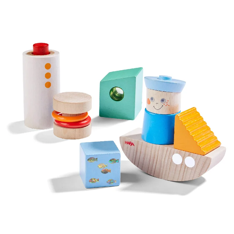 classic wooden toys for kids                Discovery Boat Wooden Building Blocks Set