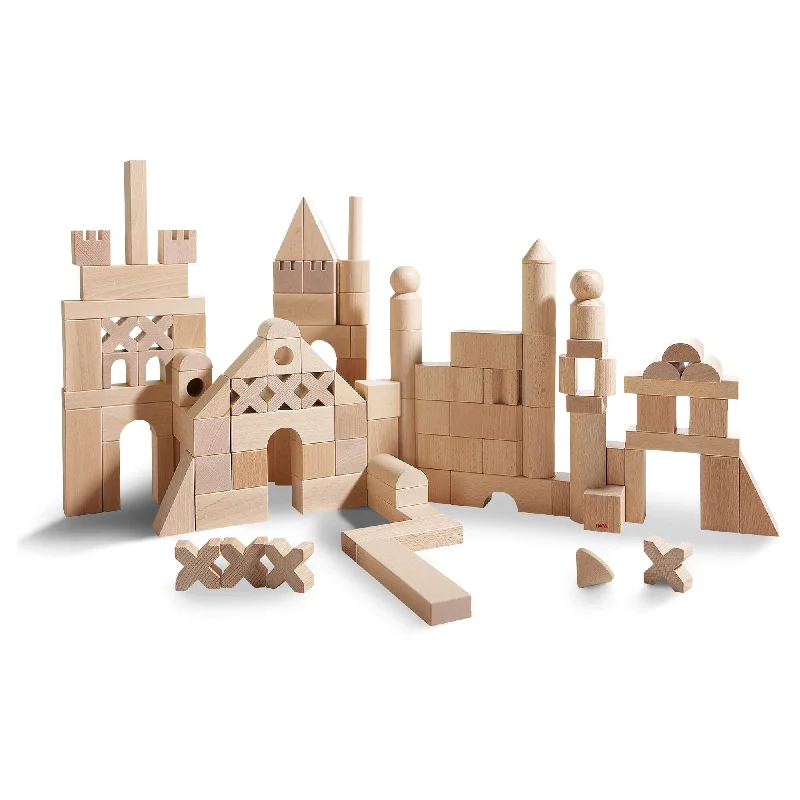 enchanting and whimsical wooden toys for children                   Basic Building Blocks 102 Piece Extra Large Wooden Starter Set