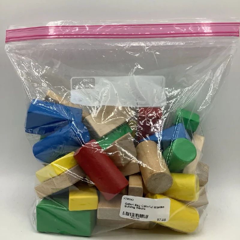 eco-conscious wooden toys                 Gallon Bag Colorful Wooden Building Blocks