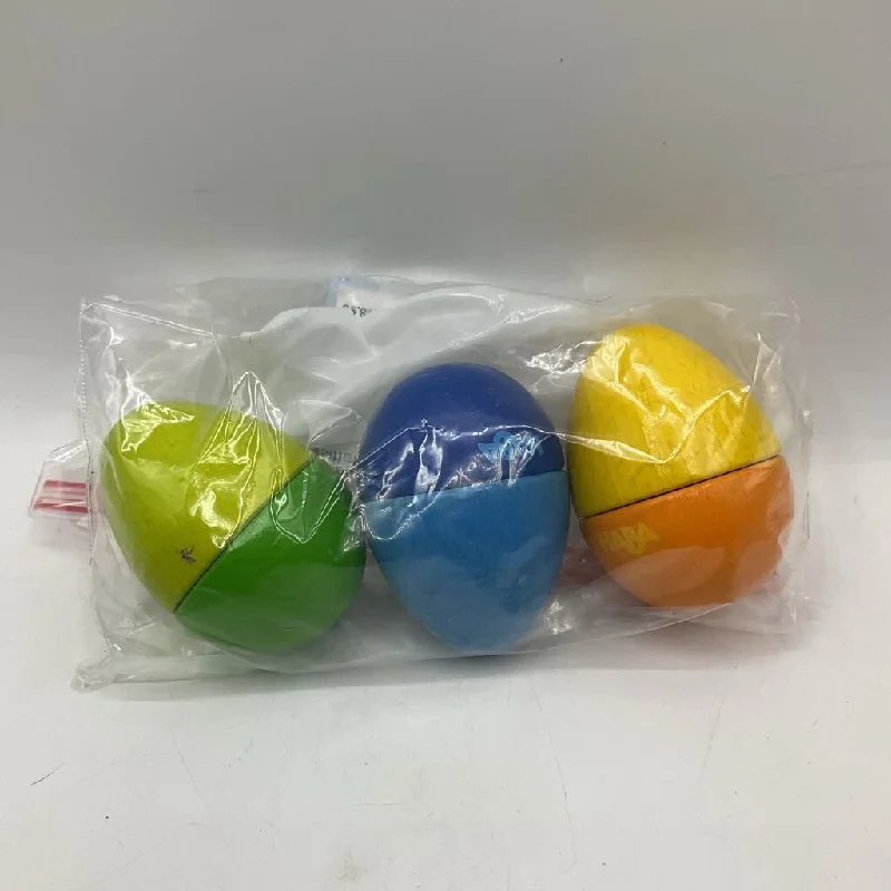 sturdy construction wooden toys                   Hape 3pc Wooden Colorful Egg Rattles