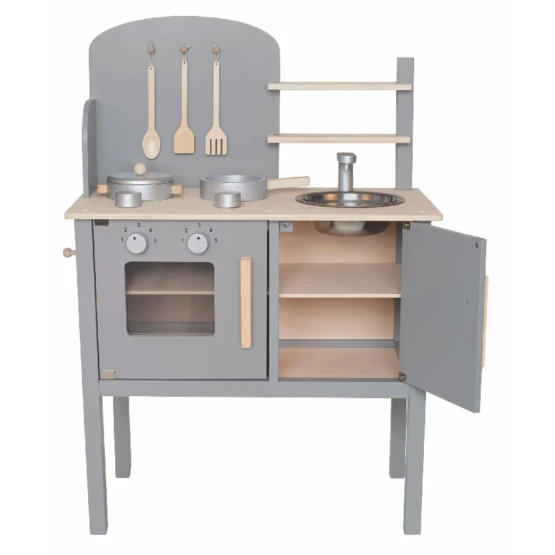 safe and child-appropriate wooden toys for different stages of development Jabadabado Wooden Play Kitchen - Grey safe and child-appropriate wooden toys for different stages of development Jabadabado Wooden Play Kitchen - Grey