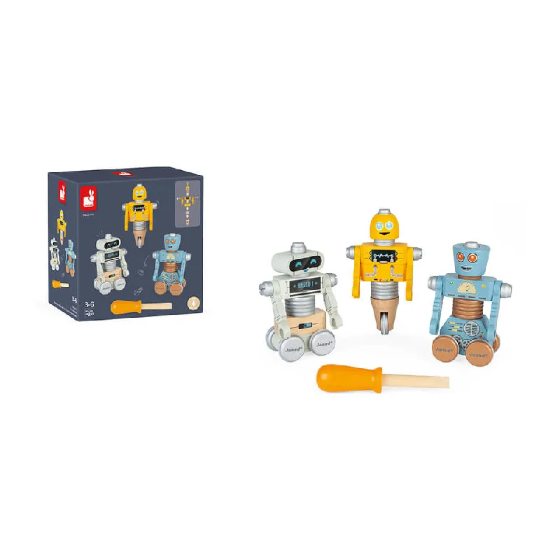 sturdy and long-lasting wooden toys for active play                   Janod Bricokids DIY Robots