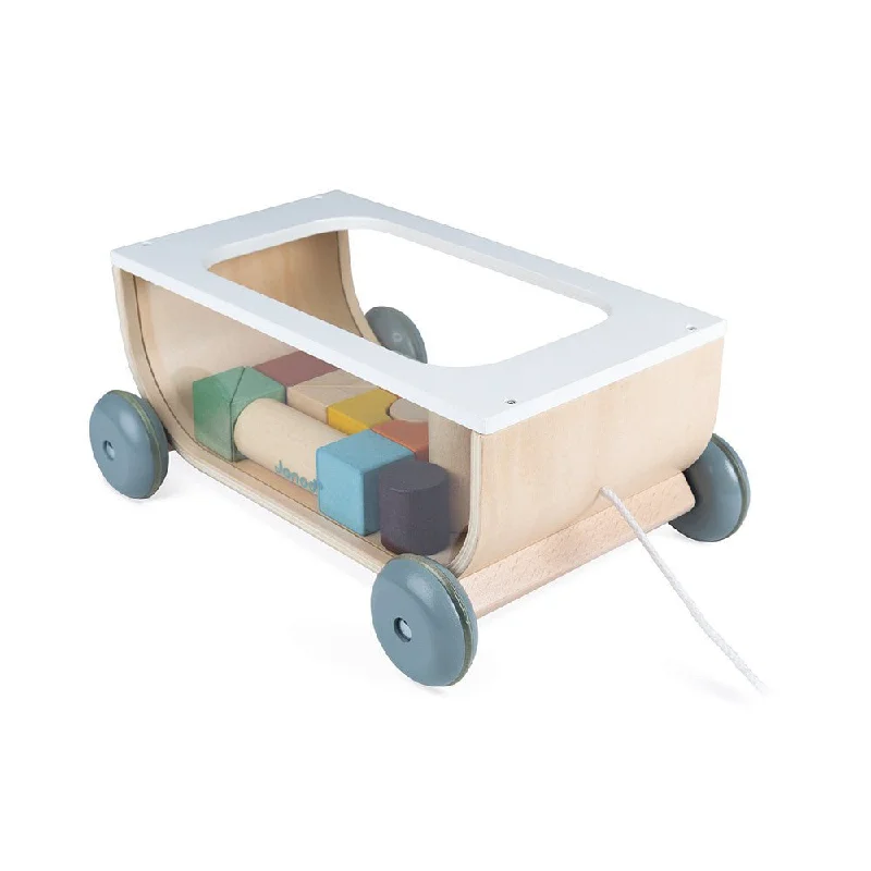beautiful and detailed wooden toys that inspire creativity                   Janod: Sweet Cocoon Cart With Blocks
