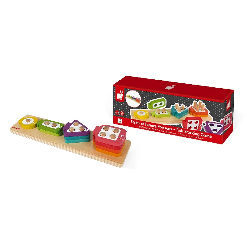 tactile wooden toys                   Janod I Wood Fish Stacking Game