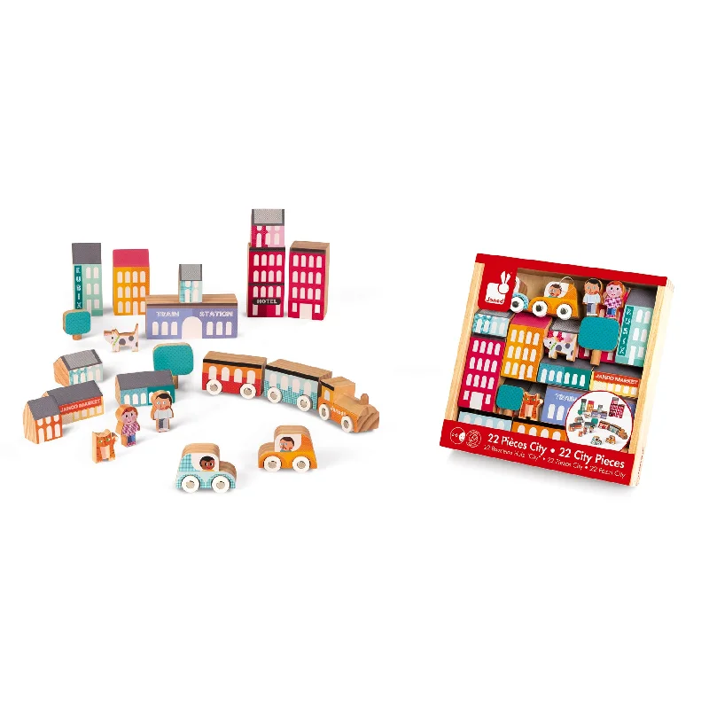 safe and non-toxic wooden toys for babies                   Janod Kubix 22 City Pieces