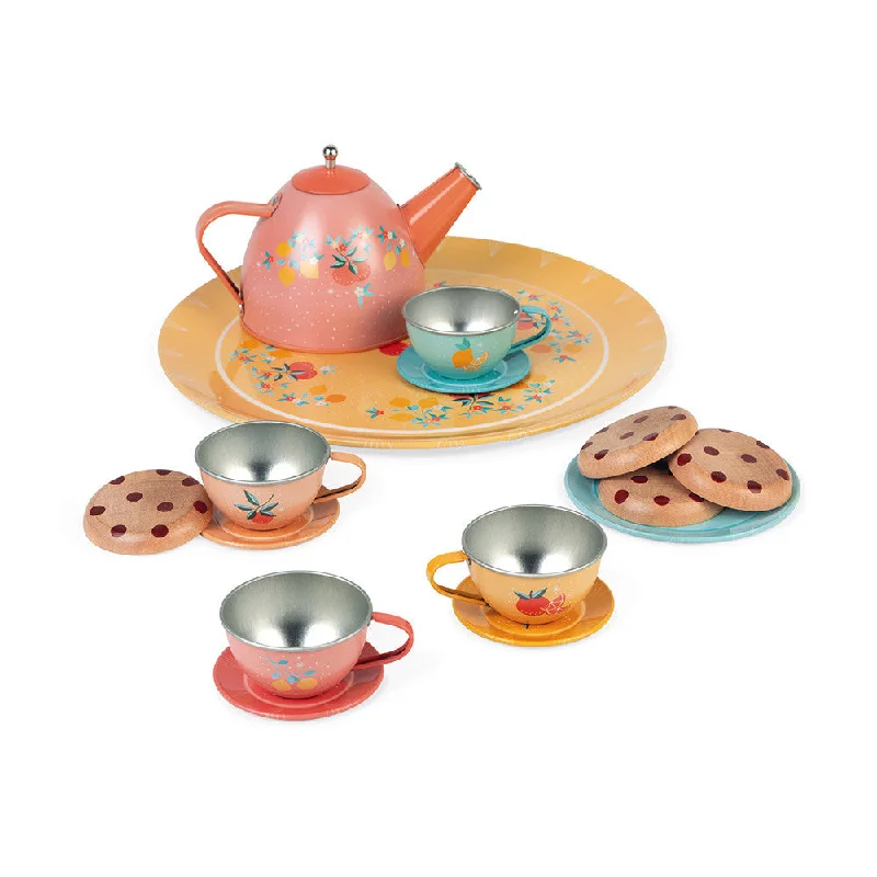 skillfully crafted wooden toys                   Janod Metal Tea Set Dinnerware