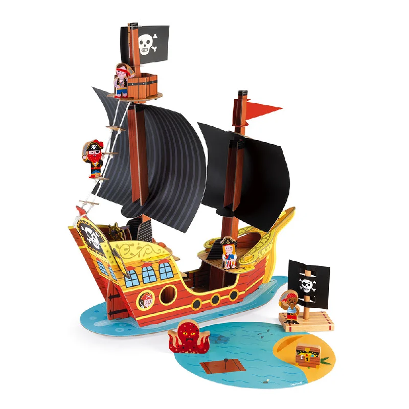 functional wooden toys               Janod Story Pirate Ship