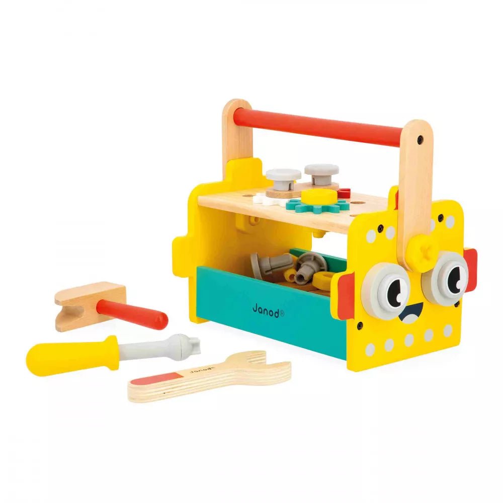 age-appropriate wooden toys                   Janod: Wooden Brico Robot Tool Box