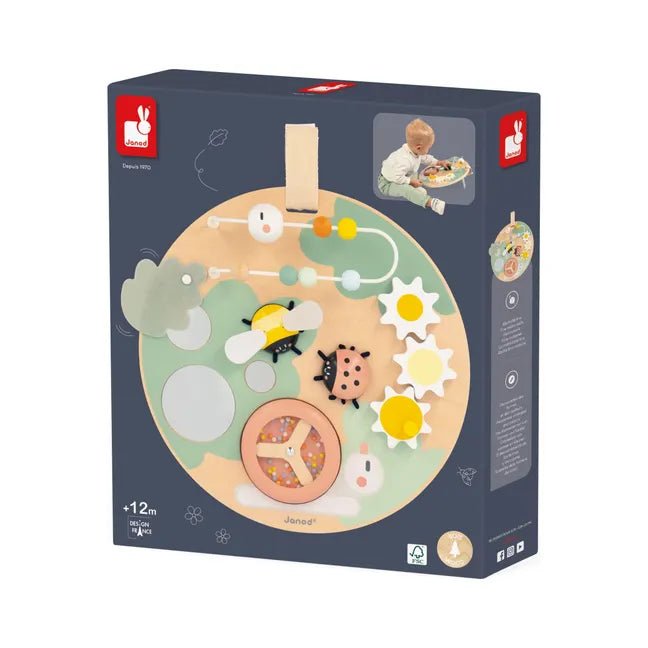 functional wooden toys               Janod: Sweet Cocoon Wooden Busy Board