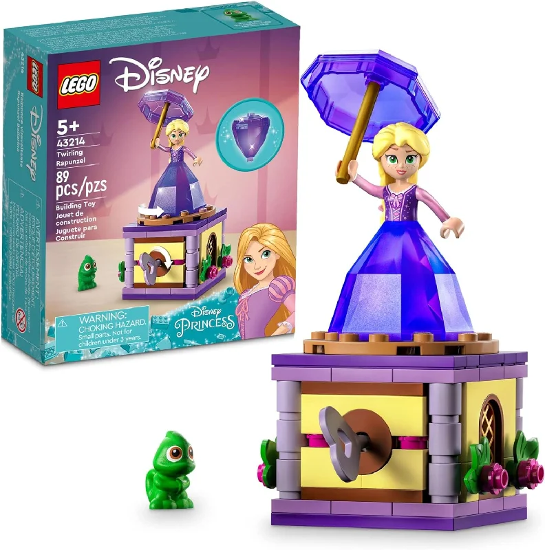 Adorable and charming LEGO charactersLEGO 43214 Disney Princess Twirling Rapunzel Building Toy with Diamond Dress Mini-Doll and Pascal The Chameleon Figure, Wind Up Toy Rapunzel.