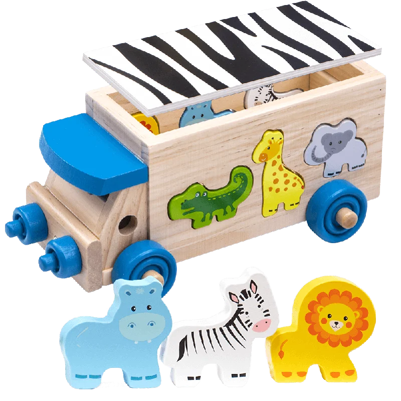 beautifully detailed wooden toys                  Safari Animals Toy - Wood Car Toy