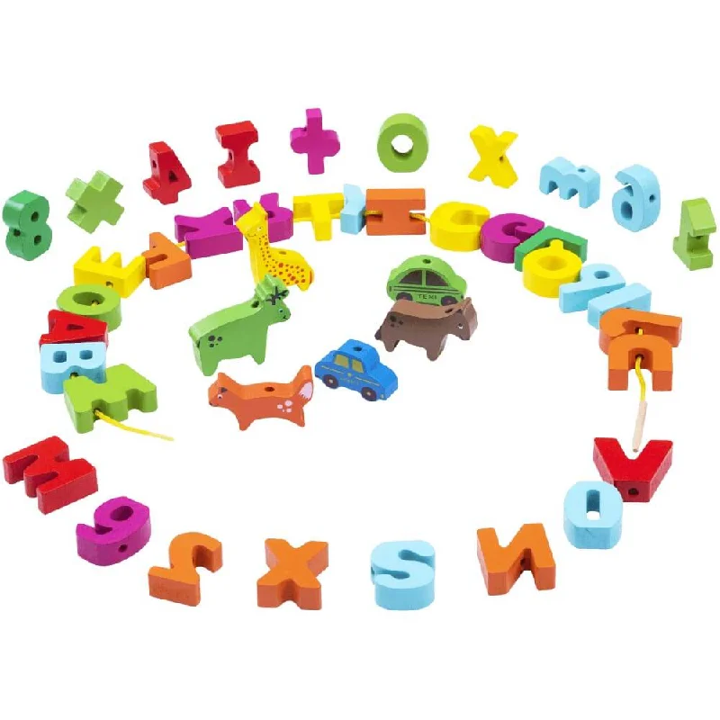 naturally finished and non-toxic wooden toys                   Lacing Set - Alphabet Game for Kids