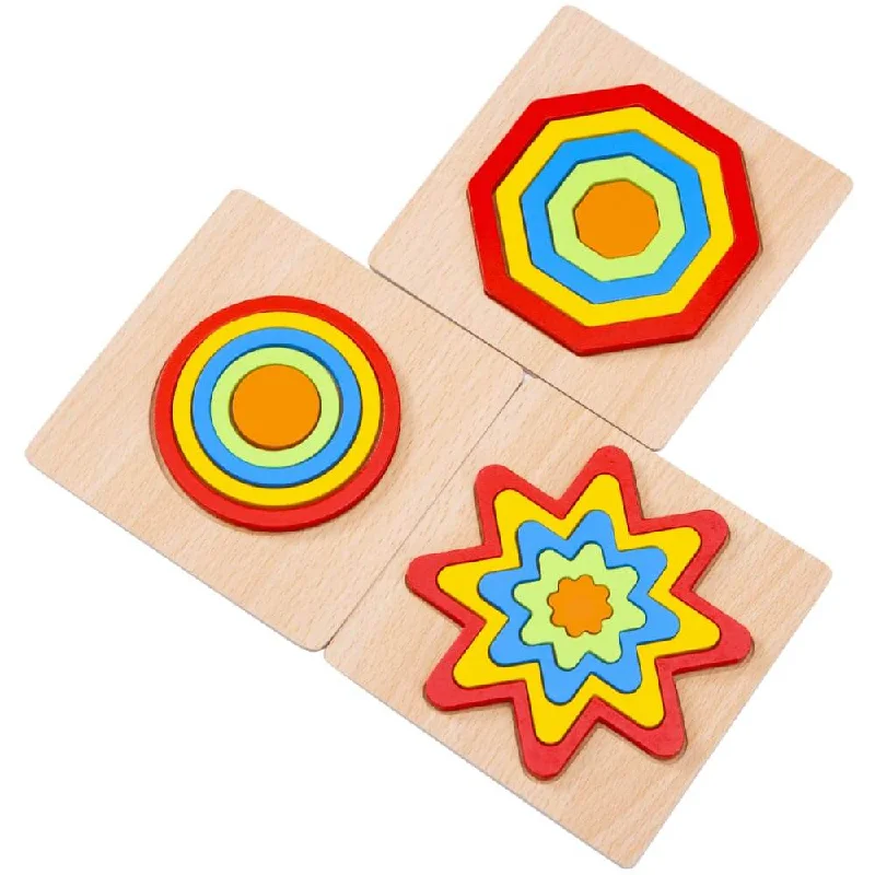 vibrant and colorful wooden toys for toddlers                   Rainbow Shape Puzzles - Wooden Shape Sorters