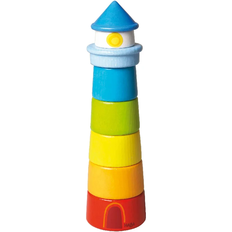 eco-conscious and sustainable wooden toys for children                   Lighthouse Wooden Rainbow Stacker