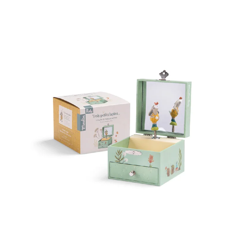 enchanting and whimsical wooden toys that captivate attention                   Musical Jewellery Box - Trois Petits Lapins