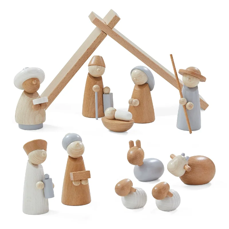 eco-conscious and sustainable wooden toys for children                   Natural Wood Nativity Set