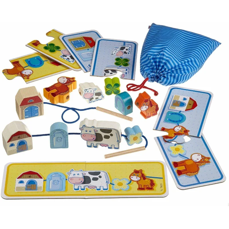 eco-friendly and sustainable wooden toys that promote environmental awareness                   On the Farm Threading Game