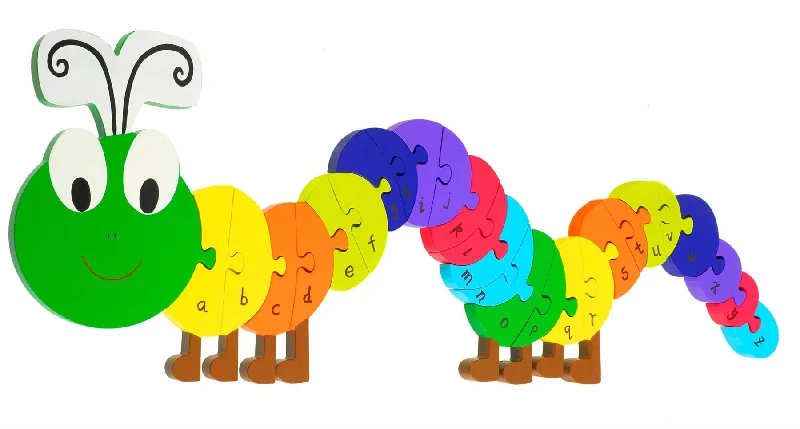 sturdy and long-lasting wooden toys for active play                   Orange Tree Toys Caterpillar Alphabet Puzzle