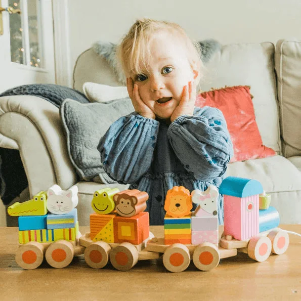 safe and child-appropriate wooden toys for different stages of development                   Orange Tree Toys Wooden Animal Puzzle Train