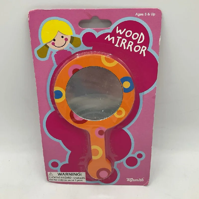 play-value packed wooden toys                   Orange/Yellow Spotted Wooden Hand Mirror