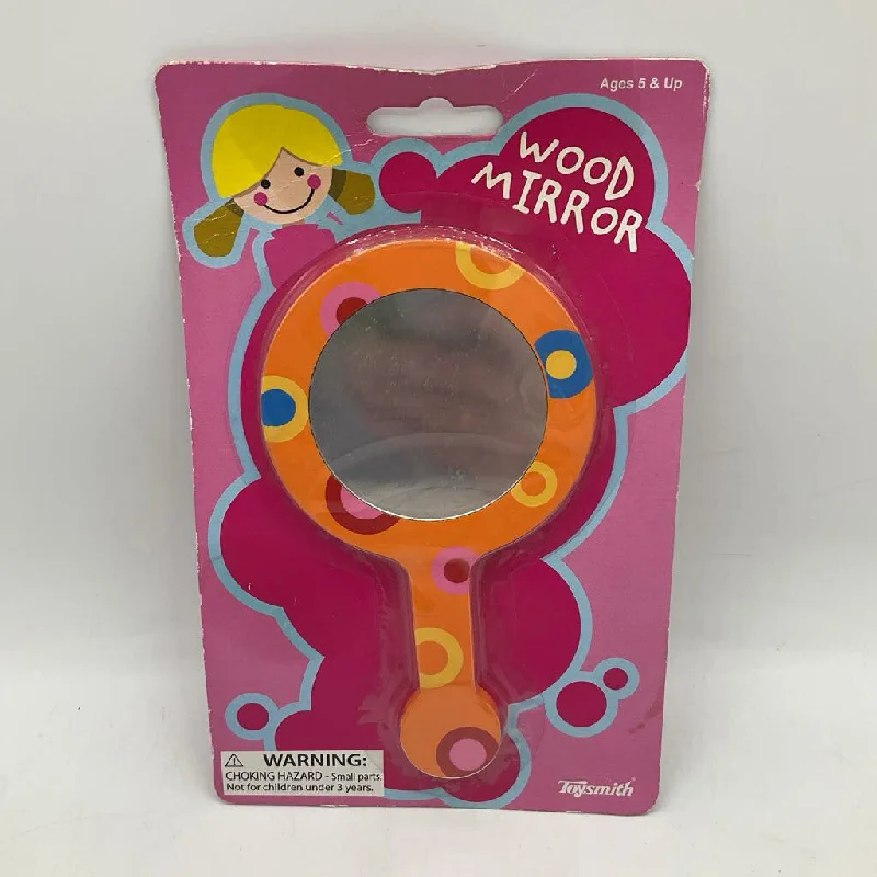 naturally finished and non-toxic wooden toys                   Orange/Yellow Spotted Wooden Hand Mirror