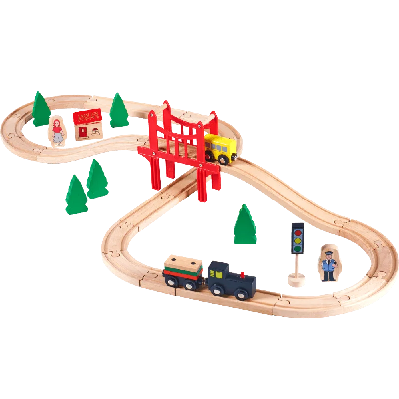 safe and non-toxic wooden toys that parents can trust                   Wooden Train Set - Deluxe