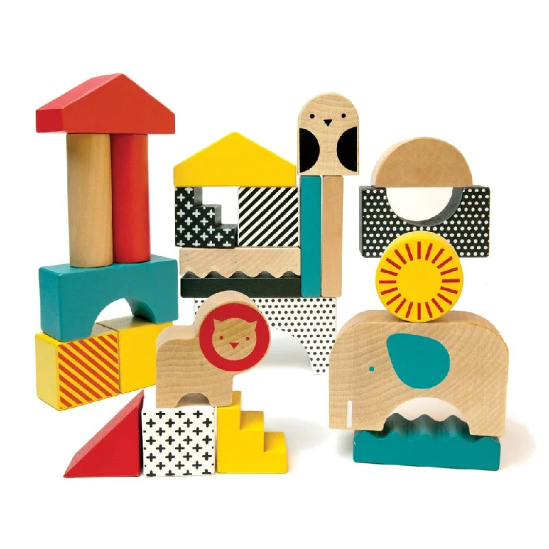 engaging and educational wooden toys                  Petit Collage Animal Town Wood Blocks